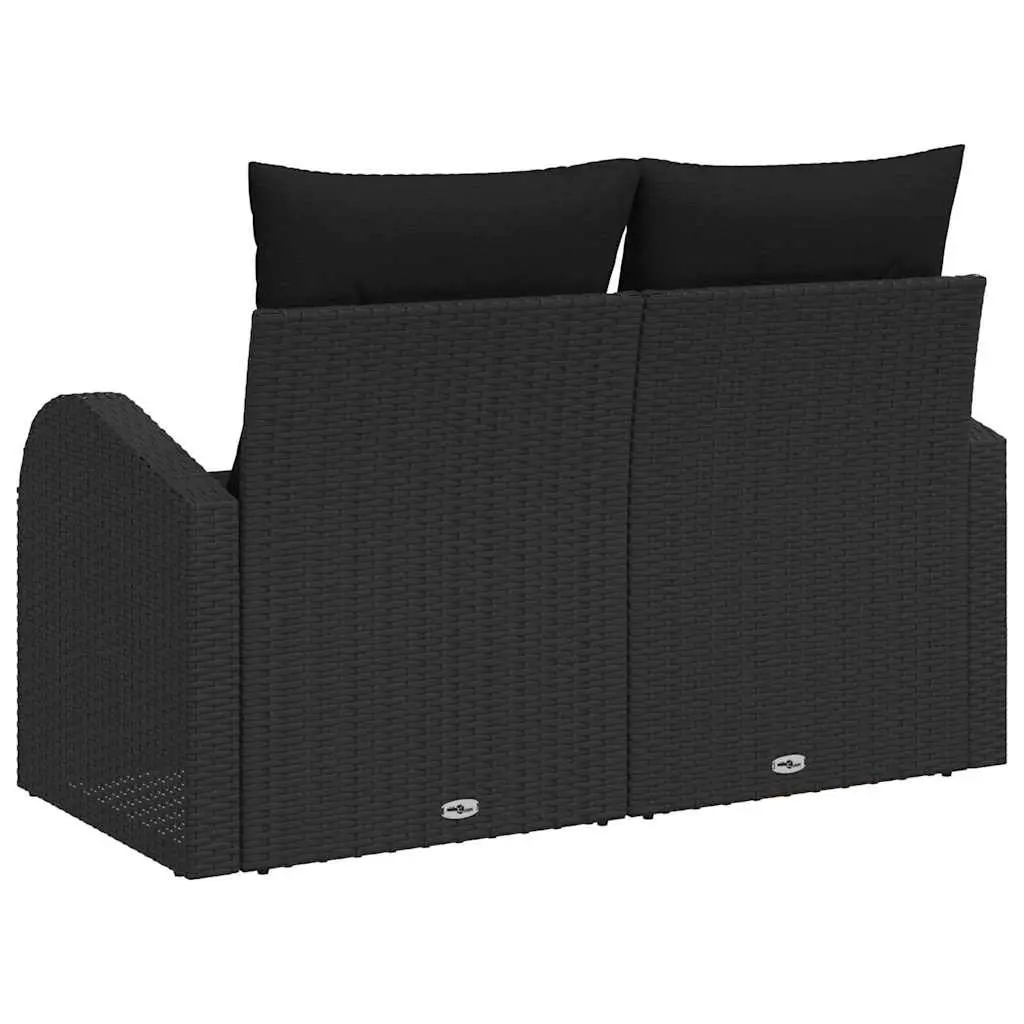 Garden Sofa Outdoor Terrace Black Poly Rattan Seating with Cushion 124 x 62 x 69 cm