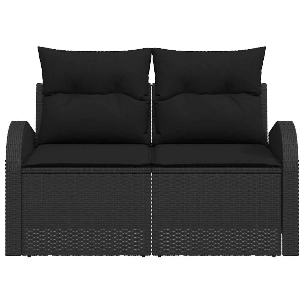 Garden Sofa Outdoor Terrace Black Poly Rattan Seating with Cushion 124 x 62 x 69 cm