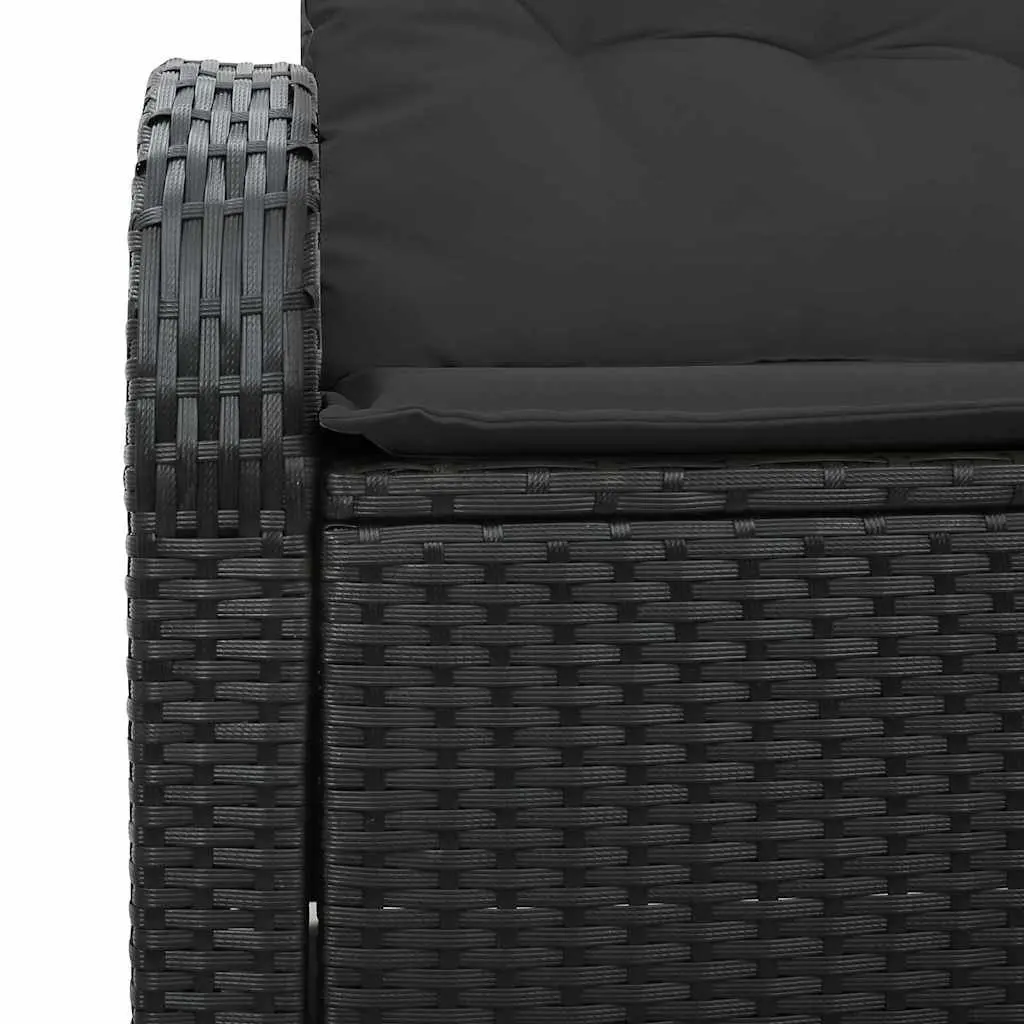 Garden Sofa Outdoor Terrace Black Poly Rattan Seating with Cushion 124 x 62 x 69 cm