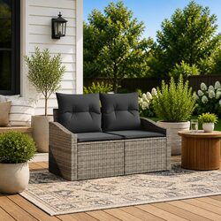 Outdoor Garden Sofa Modular Grey Poly Rattan Patio Seating Furniture with