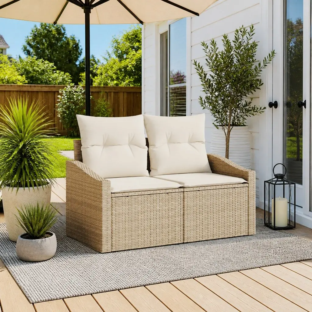 Modular Garden Sofa Outdoor Patio Seating Beige Poly Rattan 123x62x69cm
