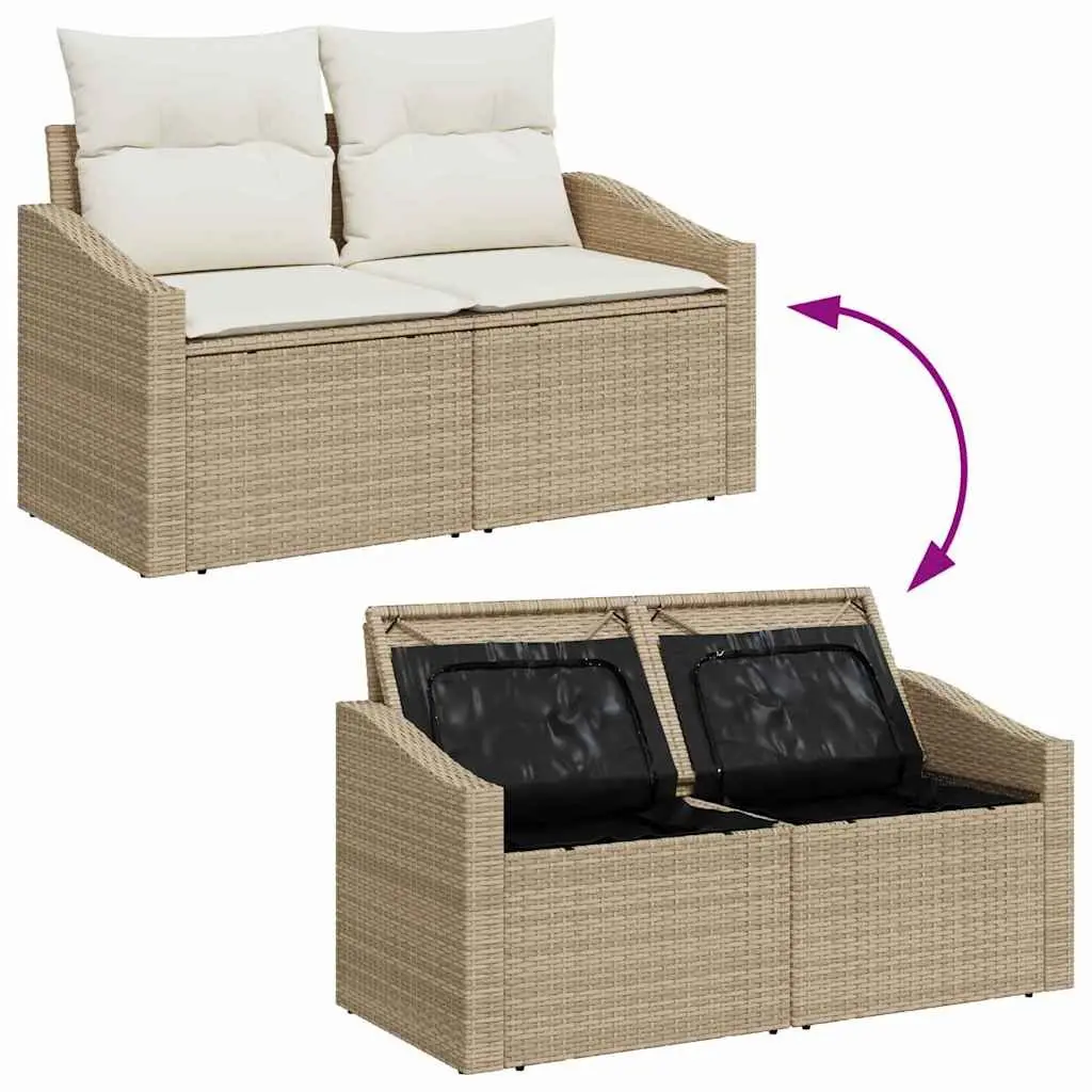 Modular Patio Lounge Sofa for Outdoor Garden Use in Beige Poly Rattan 123x62x69cm