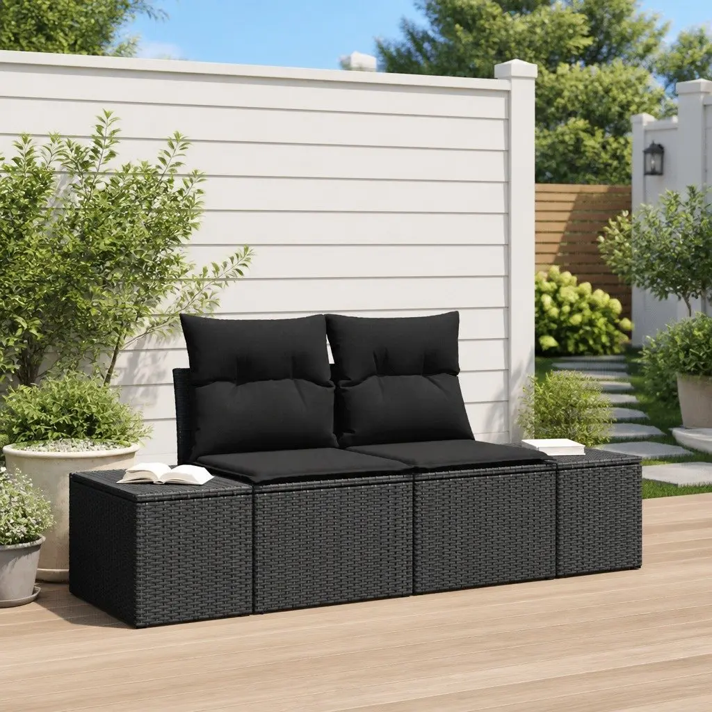 Outdoor Garden Sofa Black Poly Rattan Patio Seating 184 x 62 x 69 cm