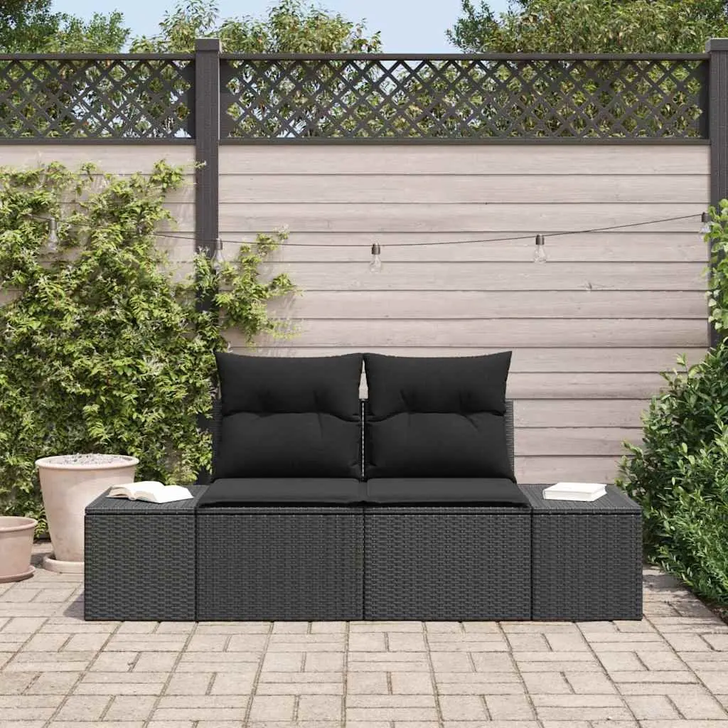 Outdoor Garden Sofa Black Poly Rattan Patio Seating 184 x 62 x 69 cm