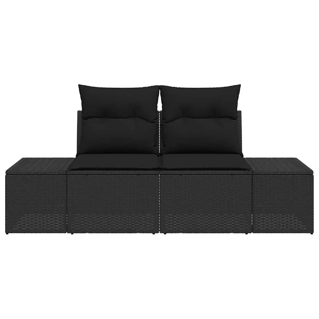 Outdoor Garden Sofa Black Poly Rattan Patio Seating 184 x 62 x 69 cm