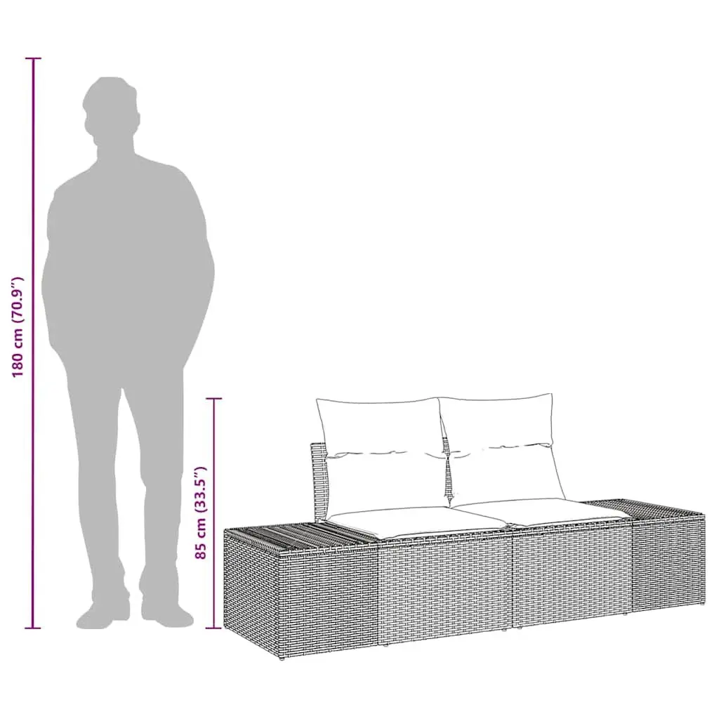 Outdoor Garden Sofa Black Poly Rattan Patio Seating 184 x 62 x 69 cm