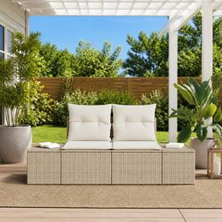 Outdoor Garden Sofa Beige Poly Rattan Patio Seating with Steel Frame 184cm