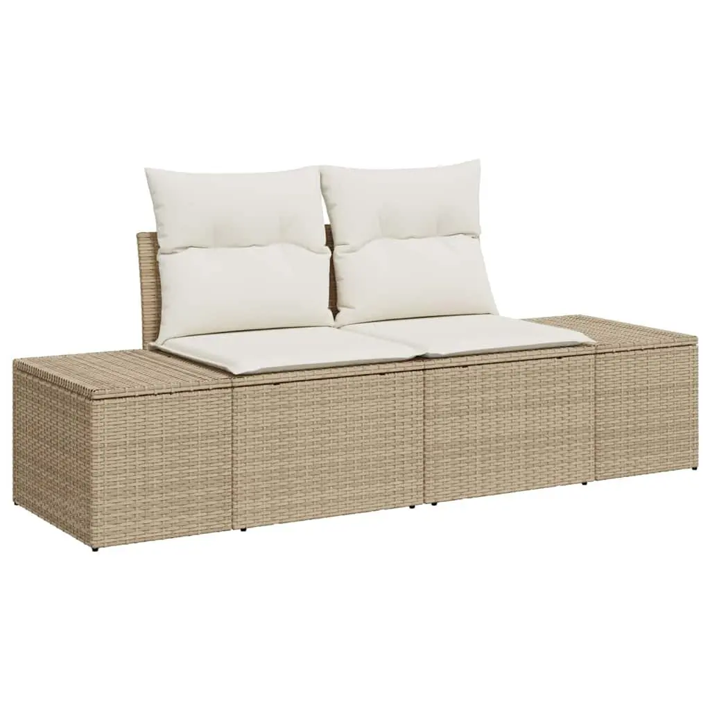 Outdoor Garden Sofa Beige Poly Rattan Patio Seating with Steel Frame 184cm