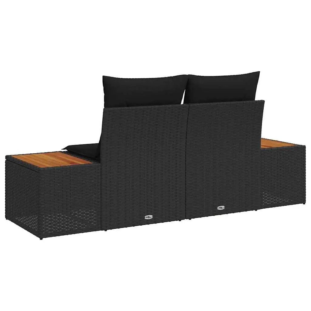 Outdoor Garden Sofa 2-Seater Black Modern Poly Rattan Patio Lounge Furniture