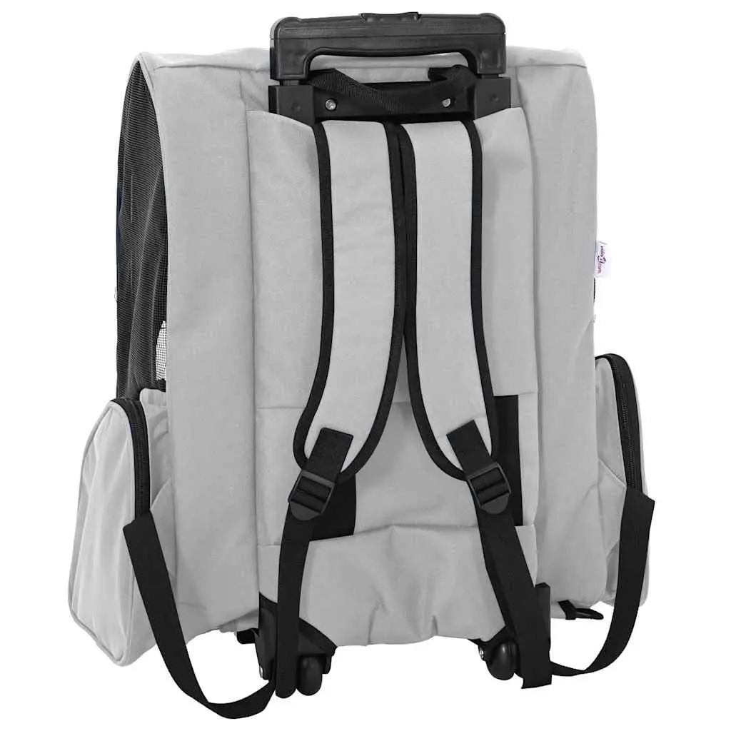 Pet Carrier 3-in-1 Backpack Rolling Trolley Handbag Grey Size Adjustable