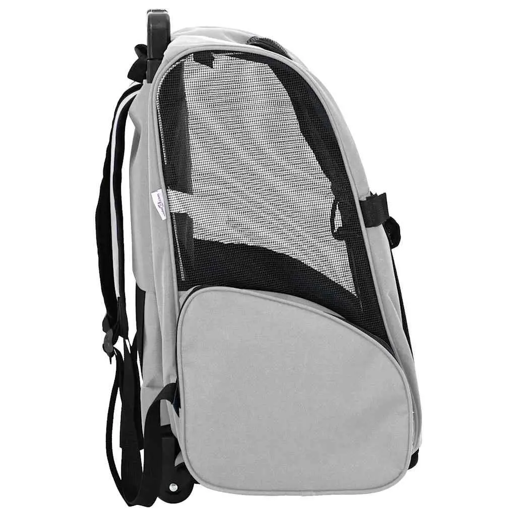 Pet Carrier 3-in-1 Backpack Rolling Trolley Handbag Grey Size Adjustable