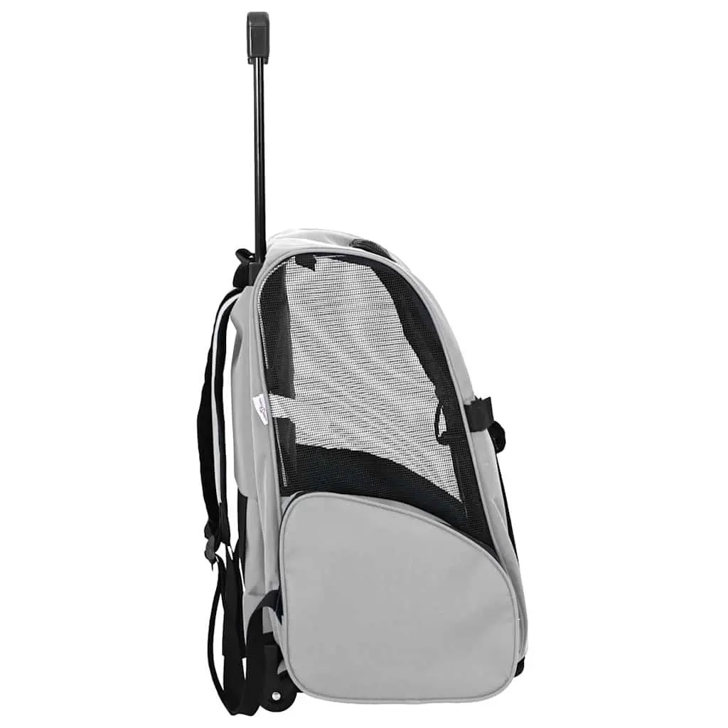 Pet Carrier 3-in-1 Backpack Rolling Trolley Handbag Grey Size Adjustable