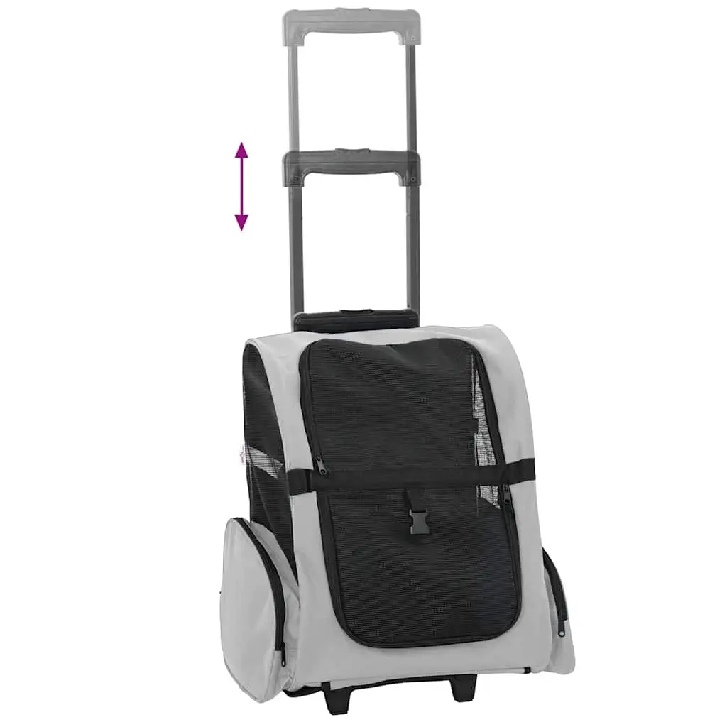 Pet Carrier 3-in-1 Backpack Rolling Trolley Handbag Grey Size Adjustable