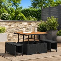 Black Poly Rattan Garden Dining Set with Cushions