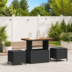 Garden Dining Set: Poly Rattan & Acacia Wood Construction