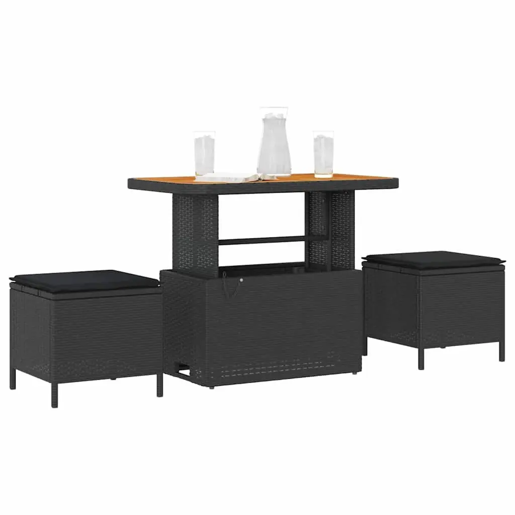 Outdoor Garden Dining Set Black Poly Rattan Acacia Wood 6 Piece Patio Furniture