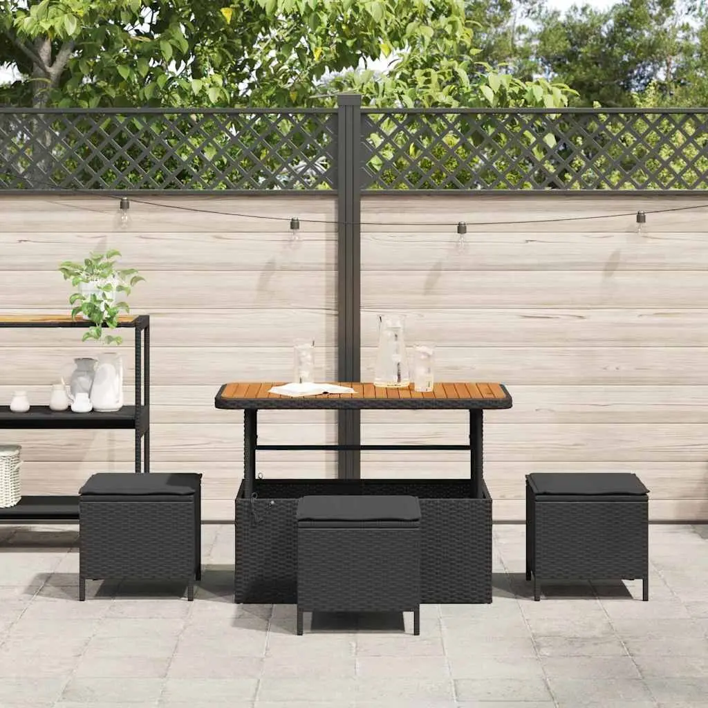 Garden Dining Set Outdoor Use Black Poly Rattan Acacia Size