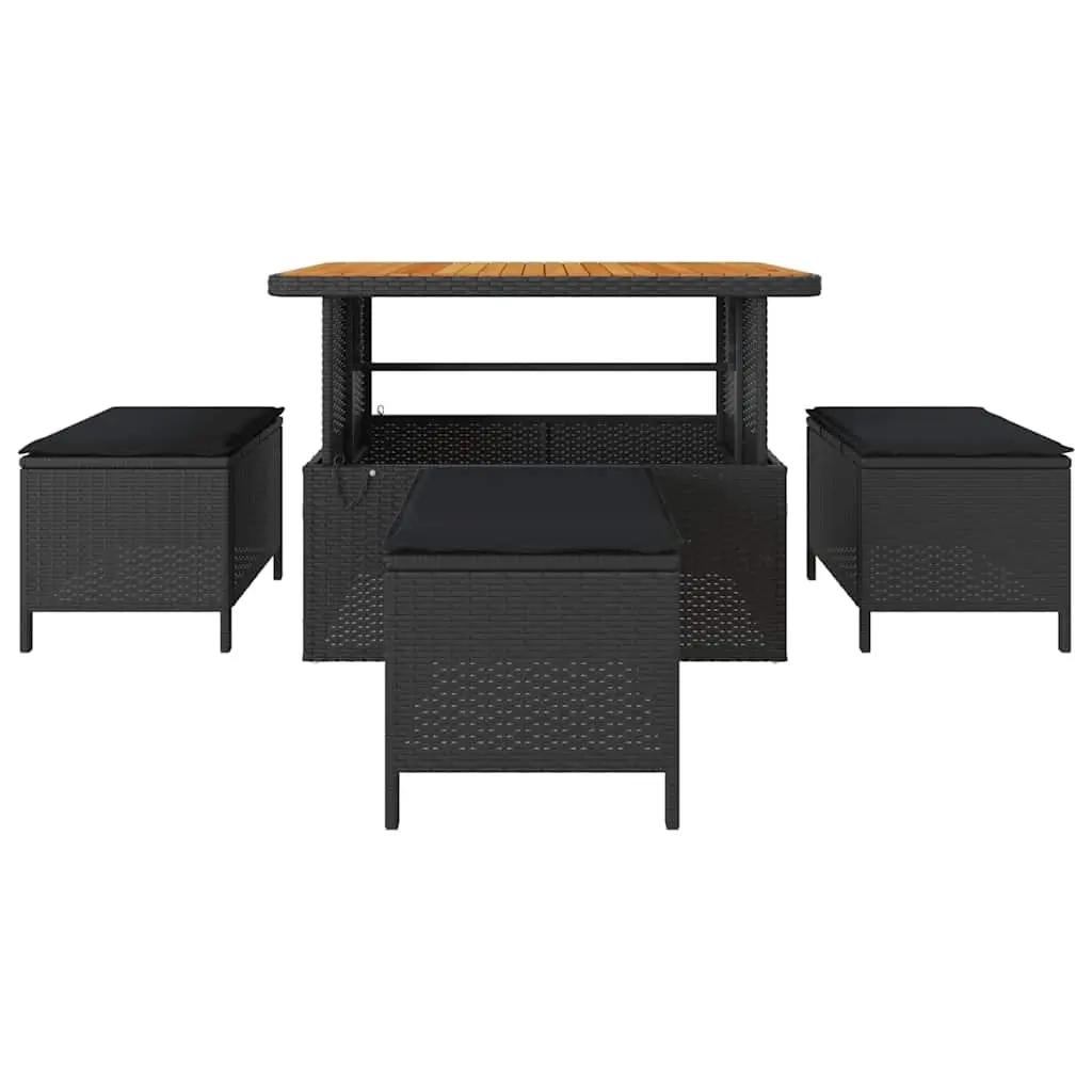 Garden Dining Set Outdoor Use Black Poly Rattan Acacia Size
