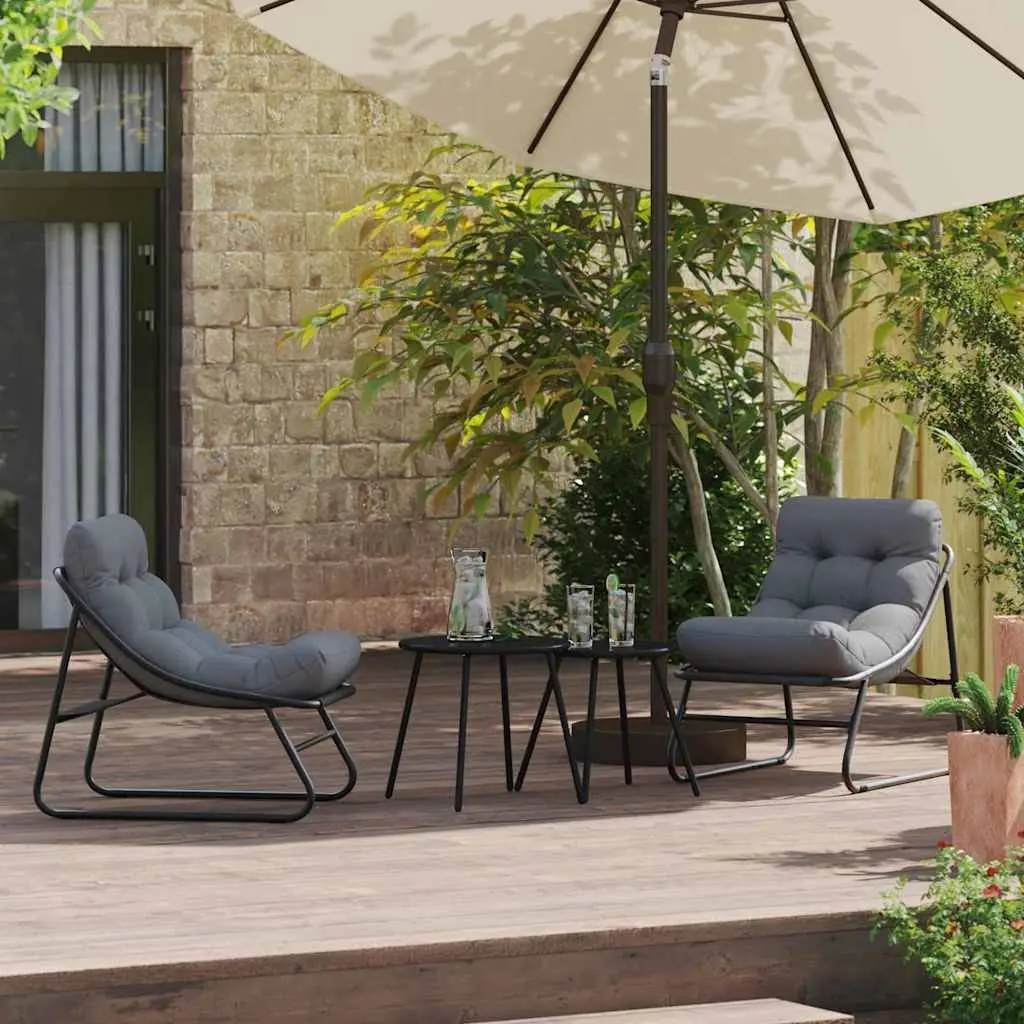 Black Powder-Coated Steel Garden Chairs 2 Piece Outdoor Patio Seating Set