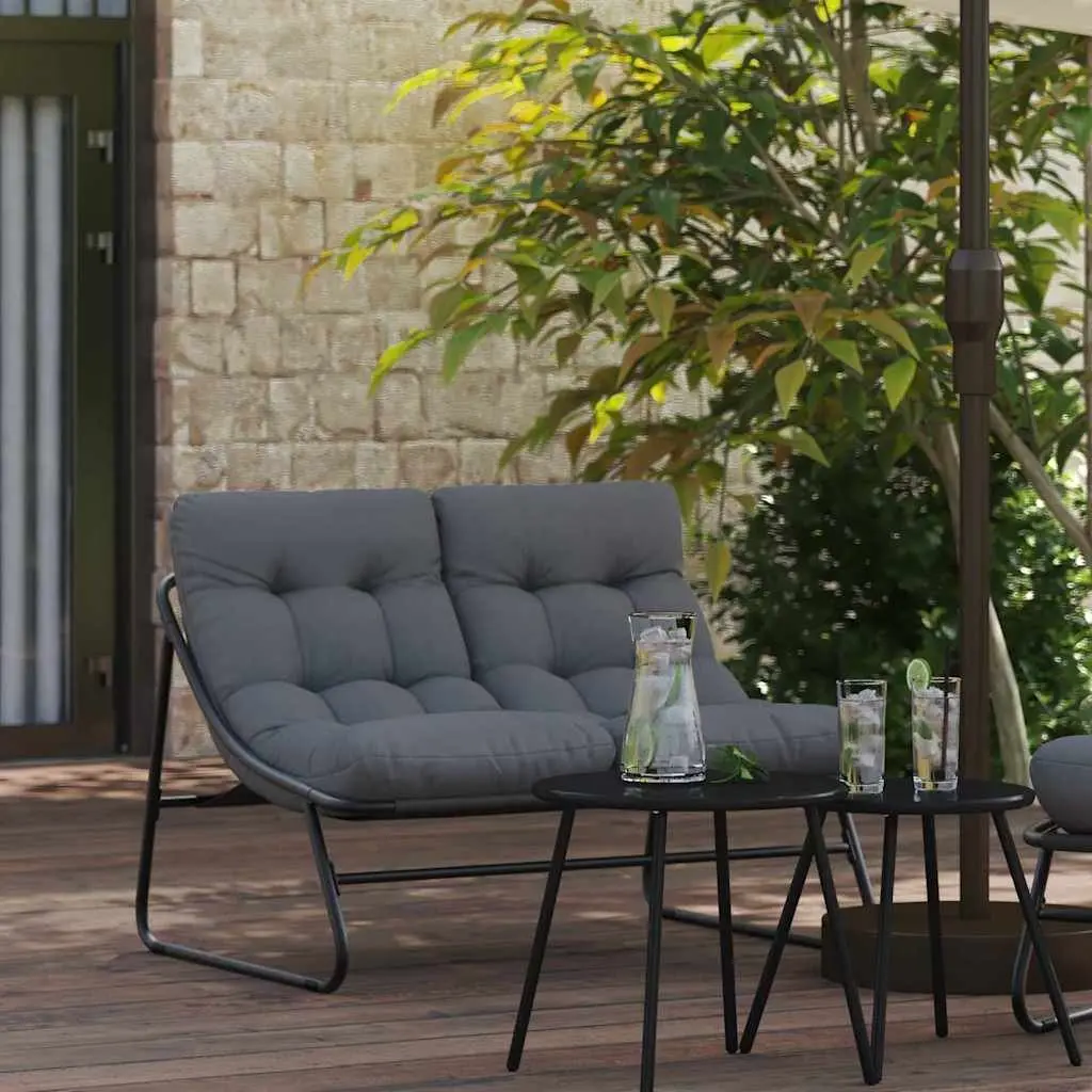 Outdoor Chairs Black Powder-Coated Steel Garden Seating 2 Piece