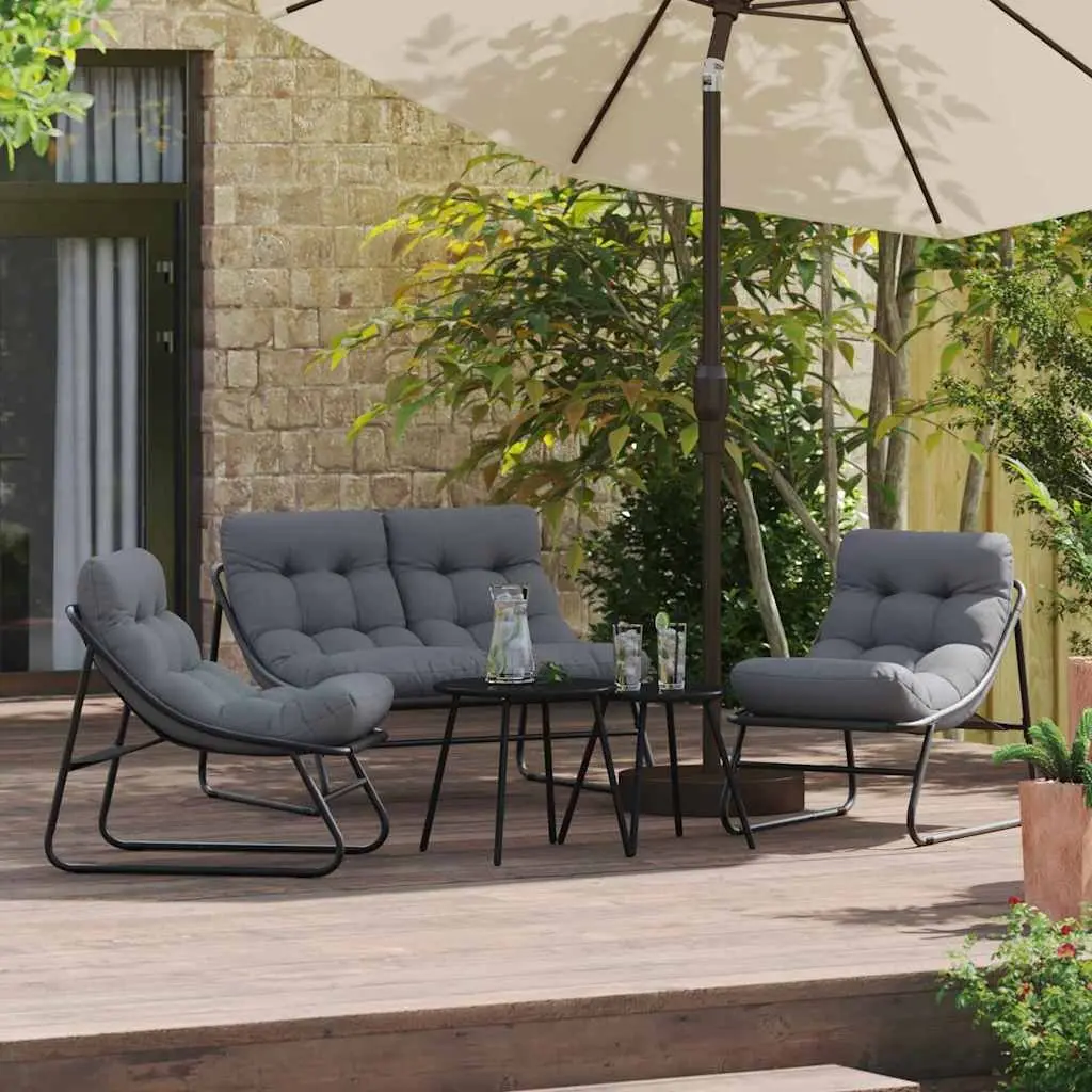 Outdoor Seating Set 3 Piece Black Steel Frame with Cushions for Garden or Terrace