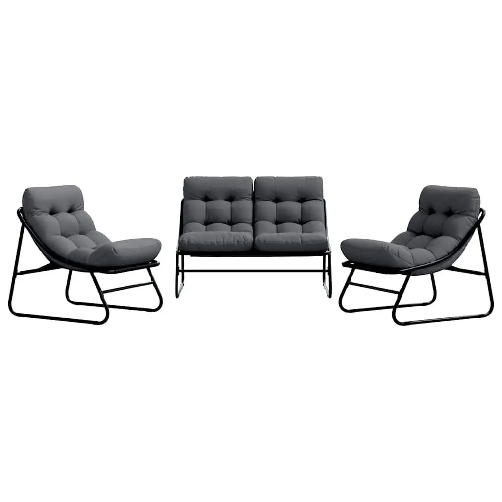 Outdoor Seating Set 3 Piece Black Steel Frame with Cushions for Garden or Terrace
