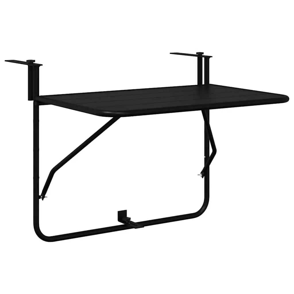 Foldable Hanging Balcony Table Outdoor Use Black Steel 60x39x65cm