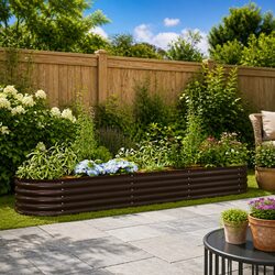 Raised Garden Bed Specs: Steel 320x80x44cm Brown Planter