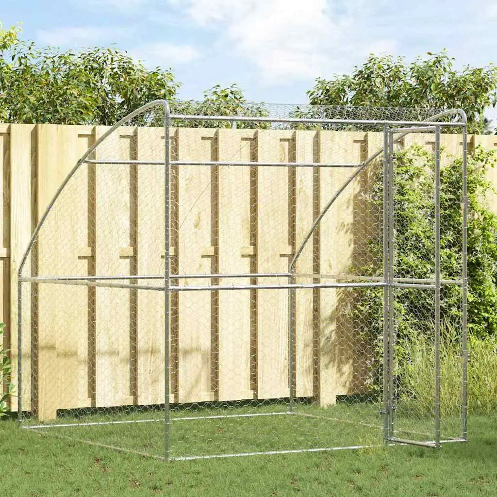 Dog Kennel with Storage Silver Galvanised Steel Outdoor Pet Run Shelter 2x2x2m