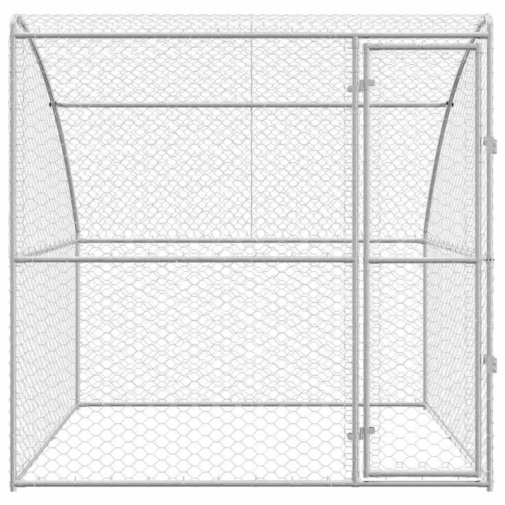 Dog Kennel with Storage Silver Galvanised Steel Outdoor Pet Run Shelter 2x2x2m