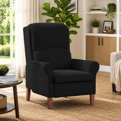 Modern Armchair Specs: Black Velvet, Engineered Wood Frame