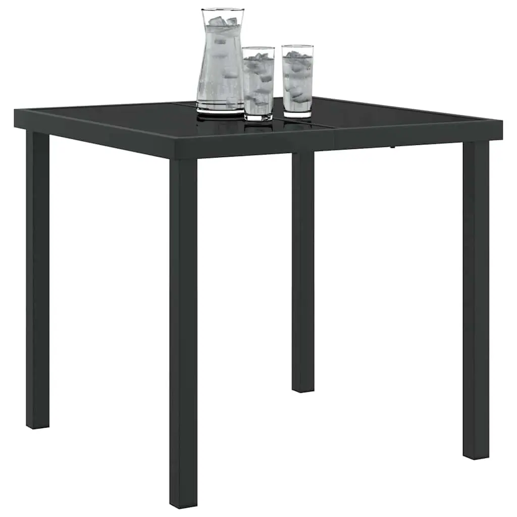 Garden Table Outdoor Patio 80 x 80 x 73 cm Metal Frame Tempered Glass Top Black