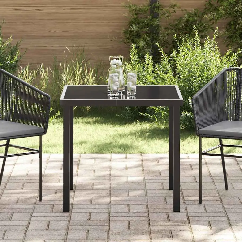 Garden Table Outdoor Patio 80 x 80 x 73 cm Metal Frame Tempered Glass Top Black