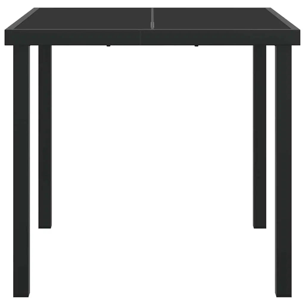 Garden Table Outdoor Patio 80 x 80 x 73 cm Metal Frame Tempered Glass Top Black
