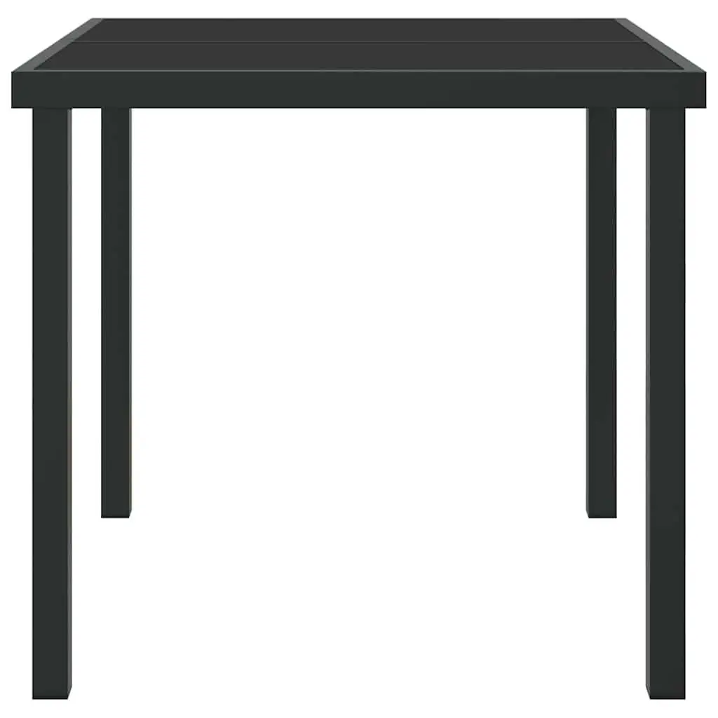 Garden Table Outdoor Patio 80 x 80 x 73 cm Metal Frame Tempered Glass Top Black