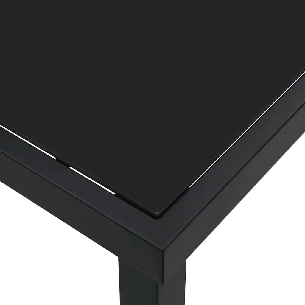 Garden Table Outdoor Patio 80 x 80 x 73 cm Metal Frame Tempered Glass Top Black