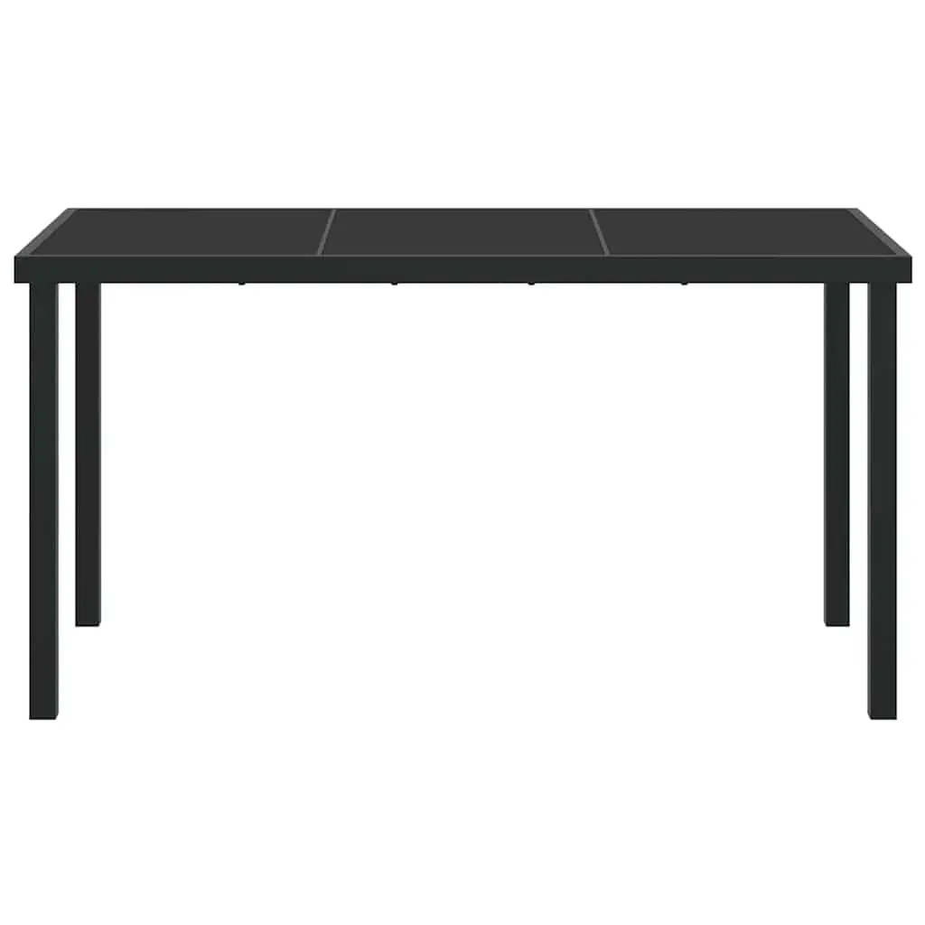Garden Table Black 140 x 70 x 73 cm Metal Frame Tempered Glass Outdoor Patio