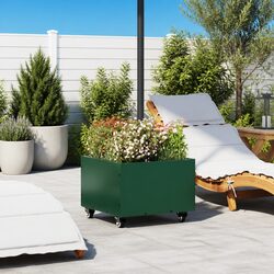 Parasol Base Manual 45 x 45 x 45 cm Outdoor Umbrella Stand Green Steel Wheeled