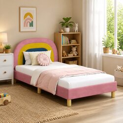 Kids Bed Frame Pink Velvet 90 x 190 cm with Headboard