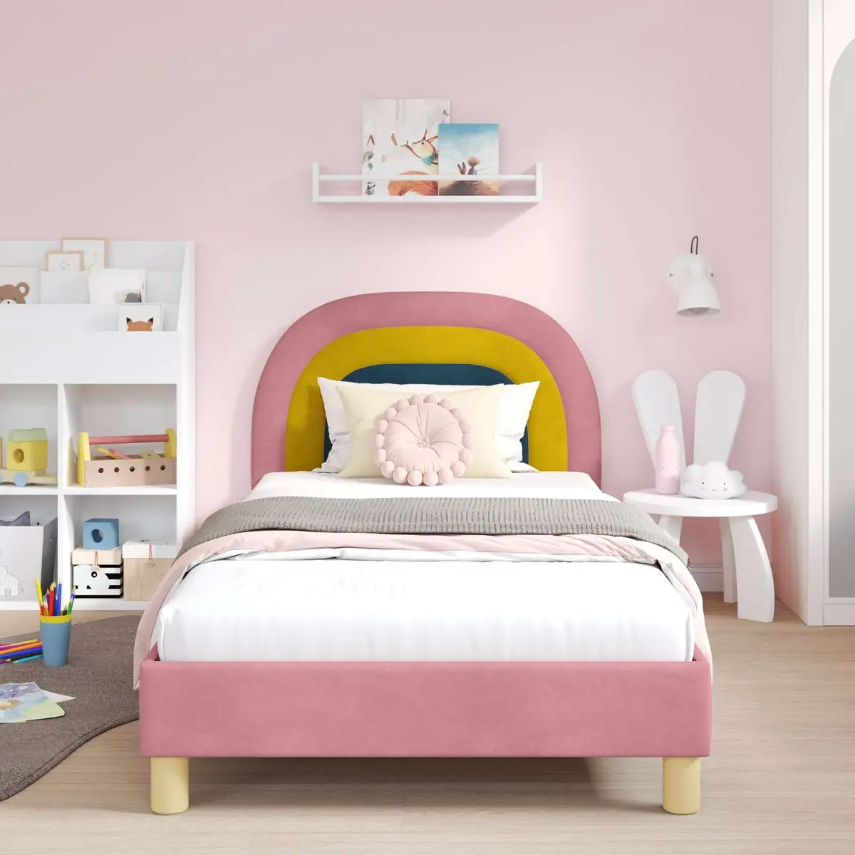 Kids Bed Frame with Headboard Pink 90 x 190 cm Velvet Touch