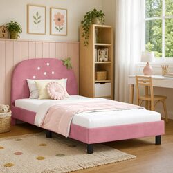 Kids Bed Frame 90 x 190 cm with Pink Velvet Finish