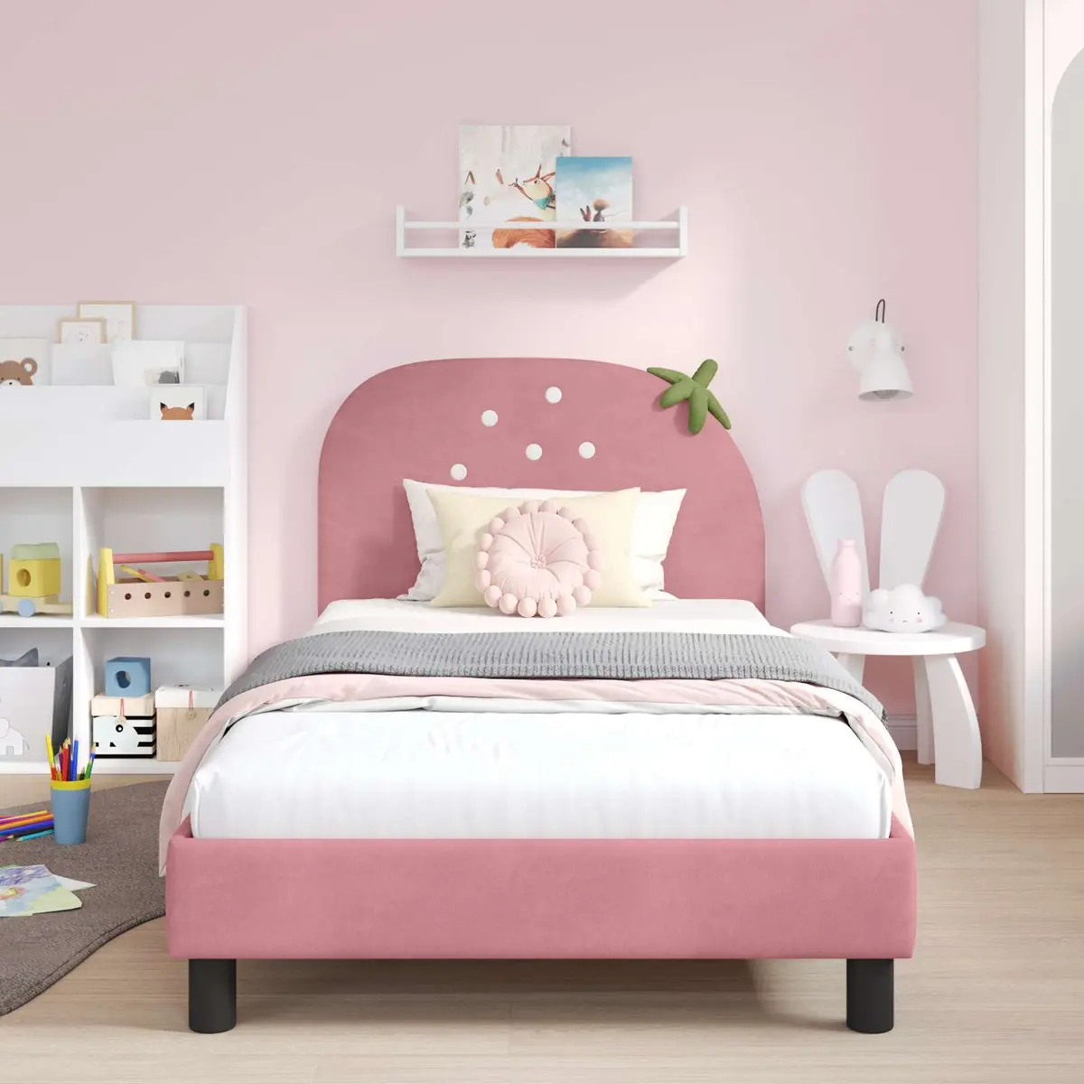Kids Bed Frame with Headboard for Bedroom 90 x 190 cm Pink Velvet