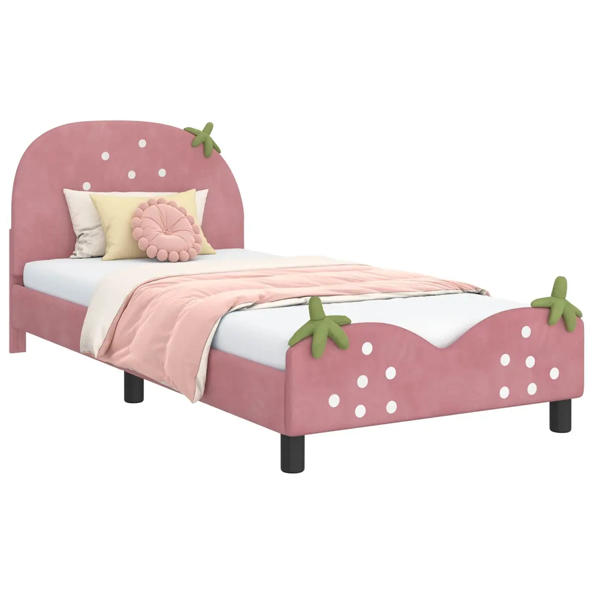 Kids Bed Frame for Children's Bedroom Pink 90 x 190 cm Velvet Upholstered