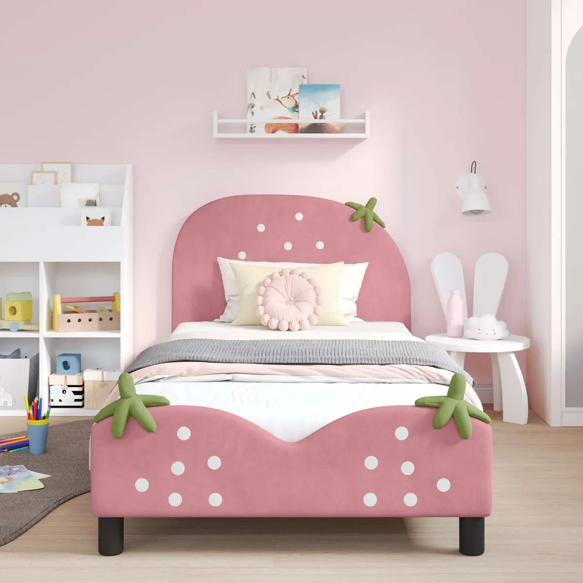 Kids Bed Frame for Children's Bedroom Pink 90 x 190 cm Velvet Upholstered
