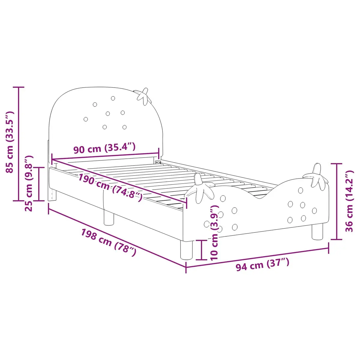 Kids Bed Frame for Children's Bedroom Pink 90 x 190 cm Velvet Upholstered