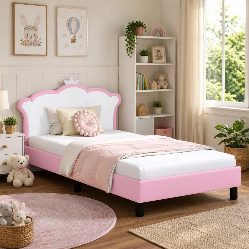 Kids Bed Frame with Headboard Pink 90 x 190 cm