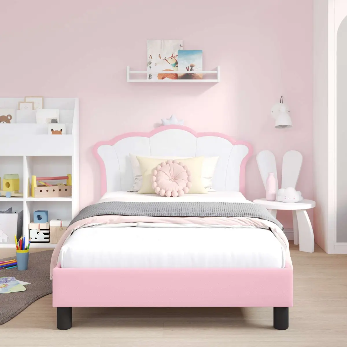 Kids Bed Frame with Headboard Pink 90 x 190 cm