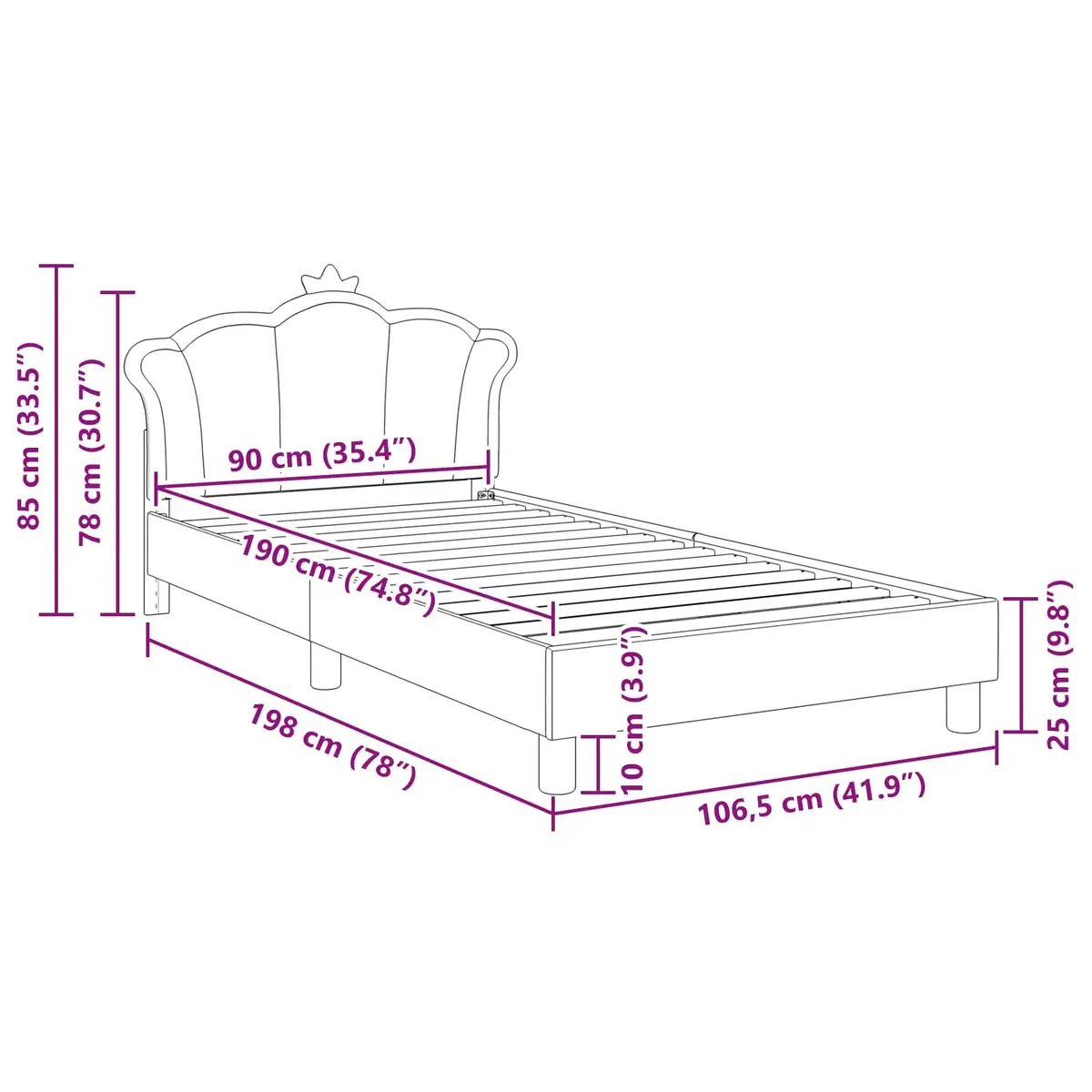 Kids Bed Frame with Headboard Pink 90 x 190 cm