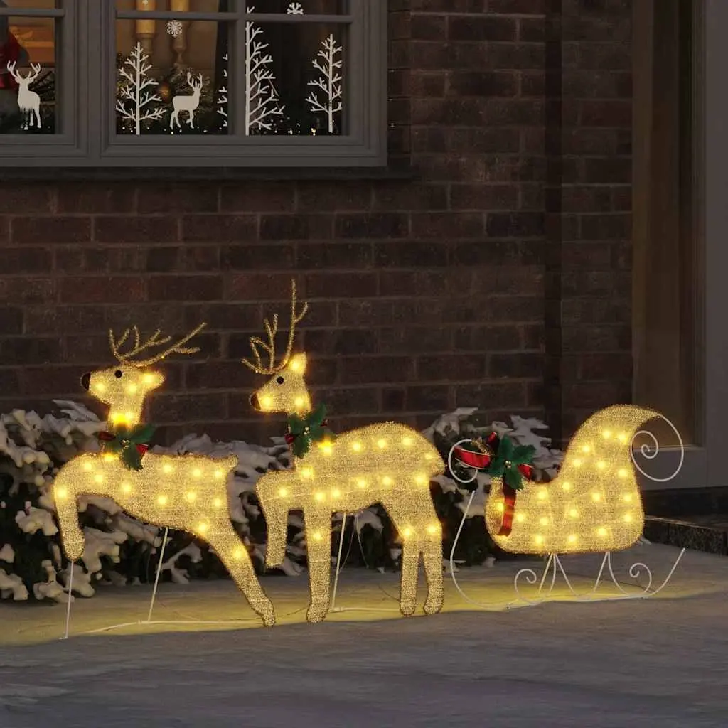 LED Reindeer Decorations Indoor Outdoor 3 Piece Warm White Fabric Christmas Holiday Ornaments
