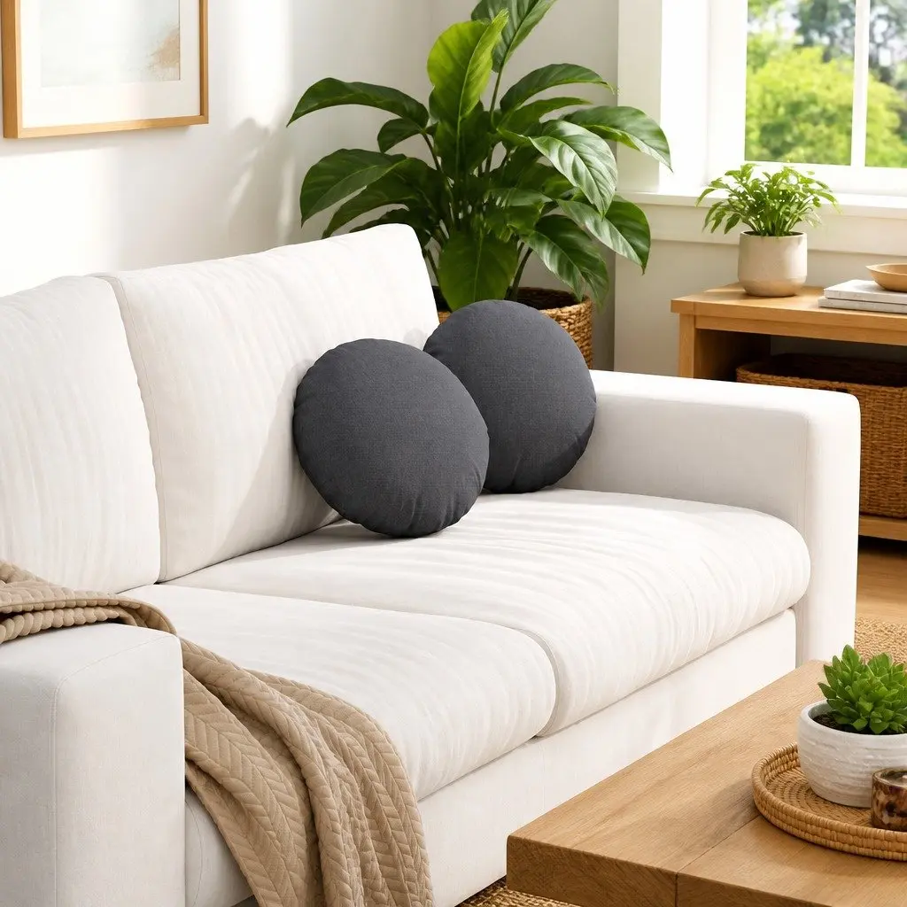 Round Seat Cushions 2 pcs Dark Grey 30cm Fabric Zipper Machine Washable Indoor